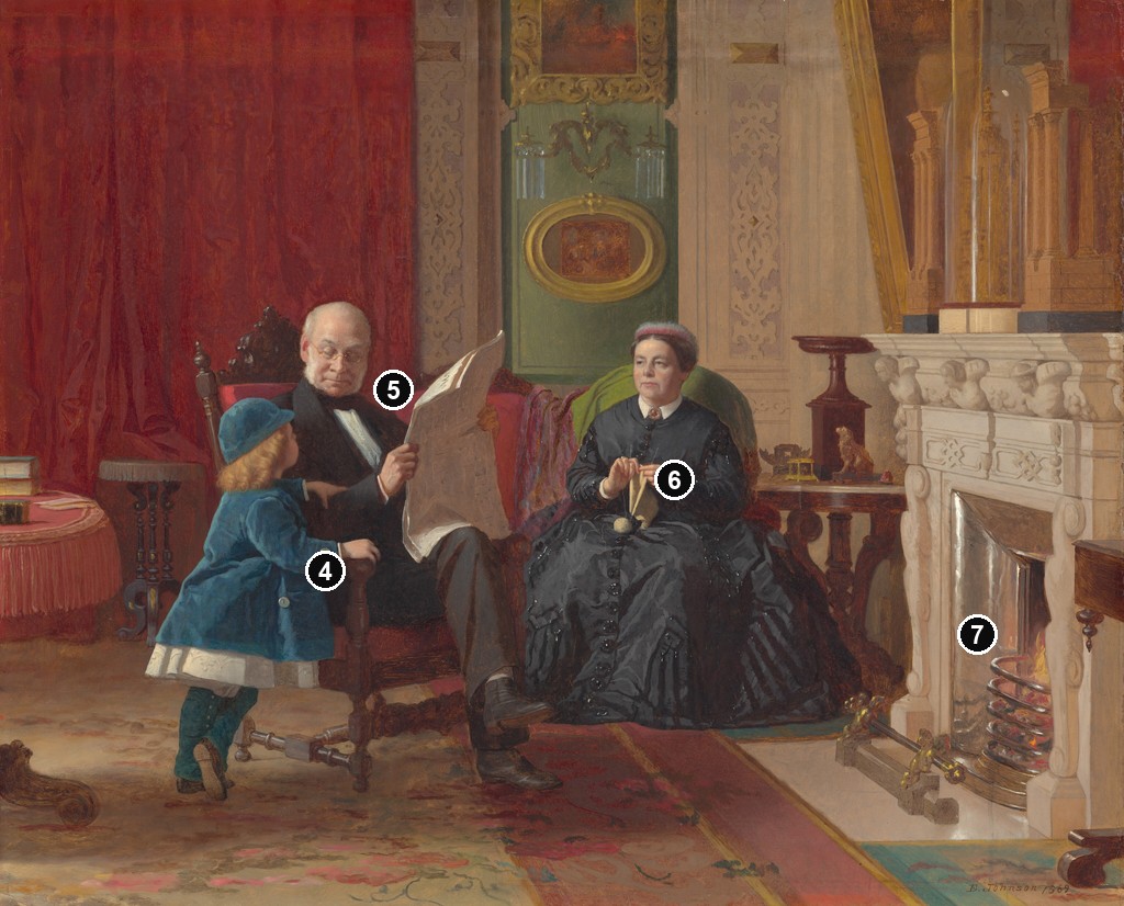 Annotated details from The Brown Family NGA Version by Eastman Johnson
